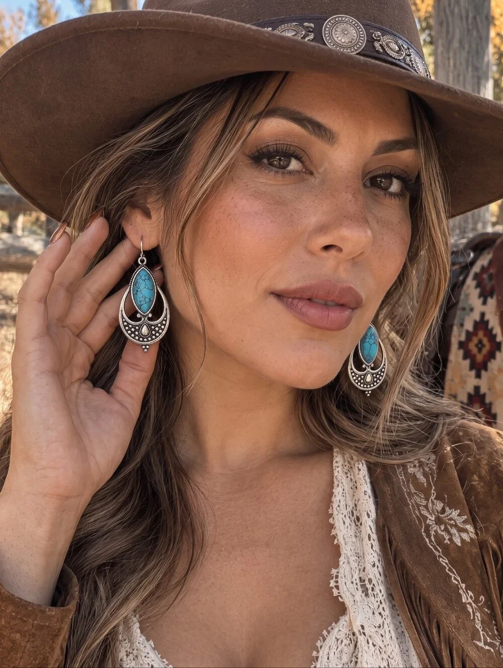 Turquoise Chandelier Earrings 925 Sterling Silver Boho Western Santa Fe 2.2